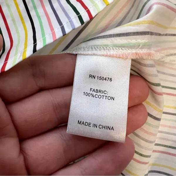 Crosby by Mollie Burch striped‎ asymmetrical top tortoise button back sz M - Image 7