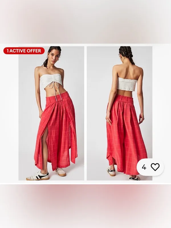 Free People Lunar Cove Wide-Leg Pants Red Combo Sz small Boho Plaid - Image 2