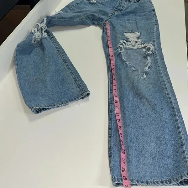 90s baggy jeans size 0 distressed multi button fly retro‎ style blue jeans teen - Image 7
