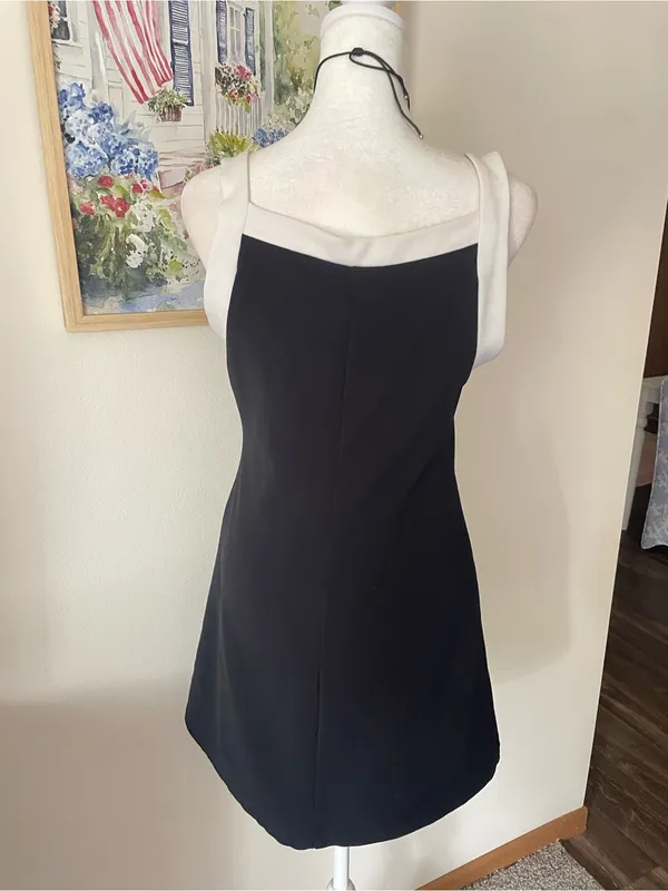 Maurices Vintage 90s Mod Mini Dress Black White Square Neck Size Medium - Image 5