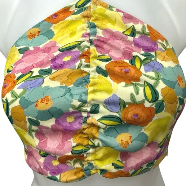 Zara Multicolor Floral Halter Tie Ruched Smocked Sleeveless Crop Top Size S - Image 3