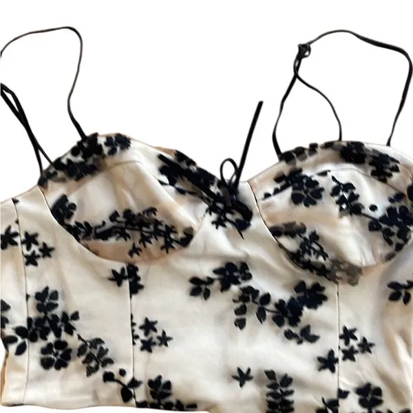 Zara Velvet Floral corset crop bustier corset style top medium tan and black - Image 7
