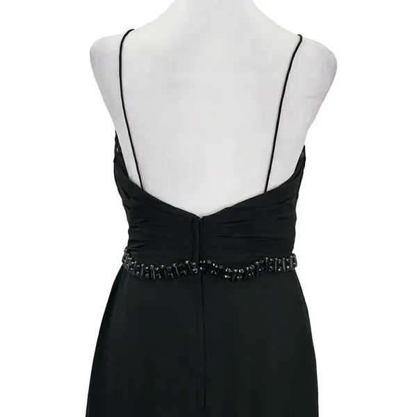 Lillian’s V Neck Faux Wrap Beaded Banding Waist Black Formal Dress Gown Size 6 - Image 4