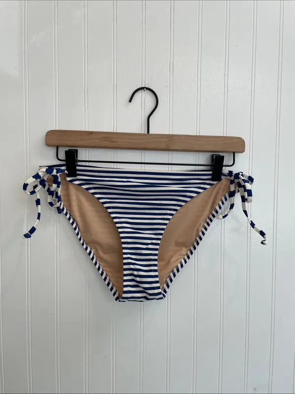 J. CREW String Bikini Bottom in Navy White Stripe Nautical Coastal Size L NWT - Image 2