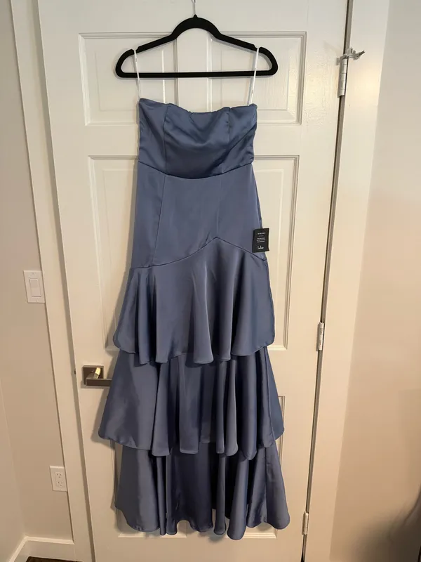 Lulus Satin Slate Tiered Maxi Dress - Image 3