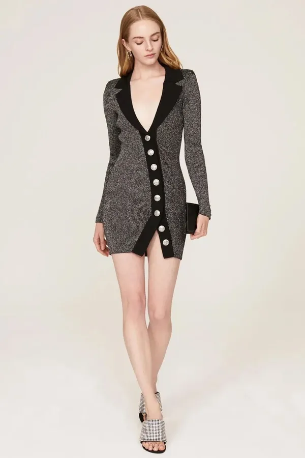 retrofête Mimi Sweater Long Sleeve Mini Dress in Gray Black XL - Image 10