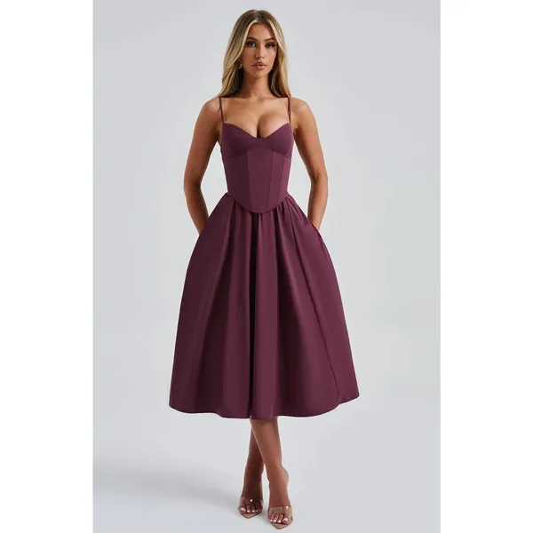 NWT Babyboo Mariella Midi Dress Cherry Lacquer Corset Fit & Flare Dress Size XS - Image 3