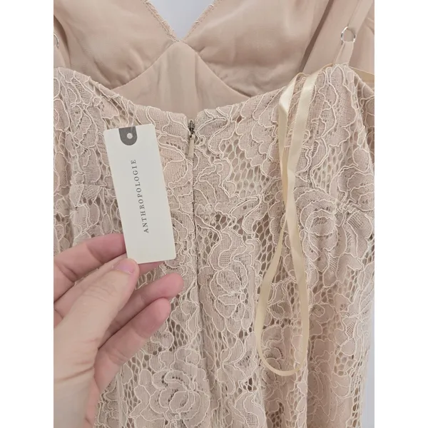 Fame & Partners Maxi Dress Womens 2 Lace V-Neck Neutral Spaghetti Strap NEW - Image 4