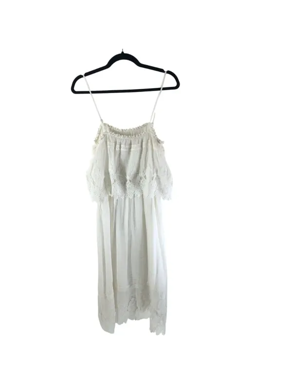 Moon River White Spaghetti Strap Midi Dress With Lace Trim Size M - Image 2