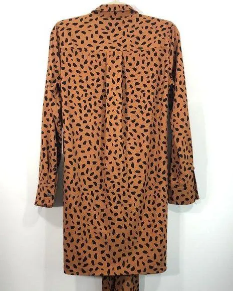 New Tie Front Button Down Shirtdress Animal Print Long Sleeve Mini - Image 18