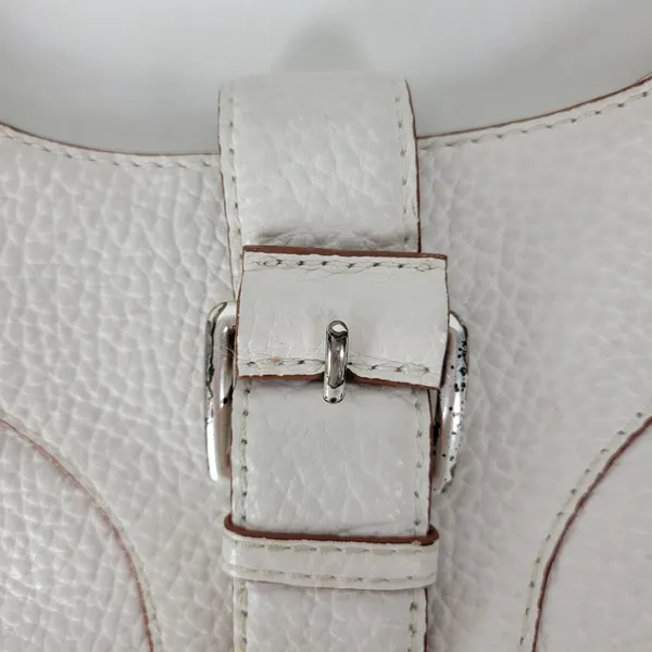 Michael Kors Womens Bag White Pebbled Leather Shoulder Hobo Fold Over Buckle - Image 5