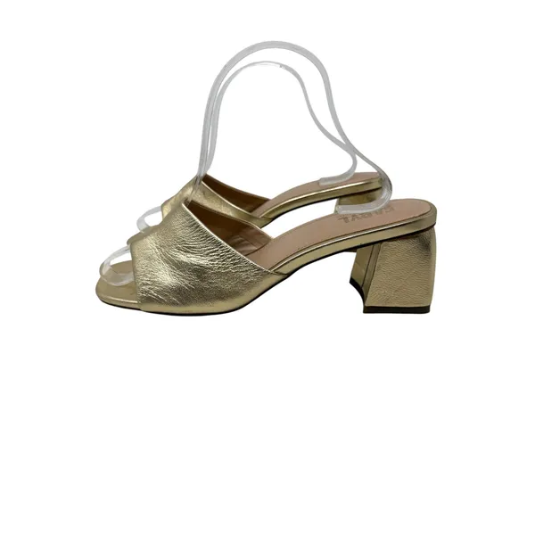 FARYL by Farylrobin Pip Metallic Gold Leather Block Heel Sandals Size 9 - Image 11