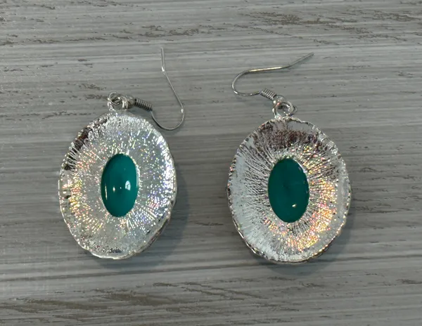 Silver Tone Dangle Pierced Earrings Faux Turquoise Cabochons Blue - Image 5