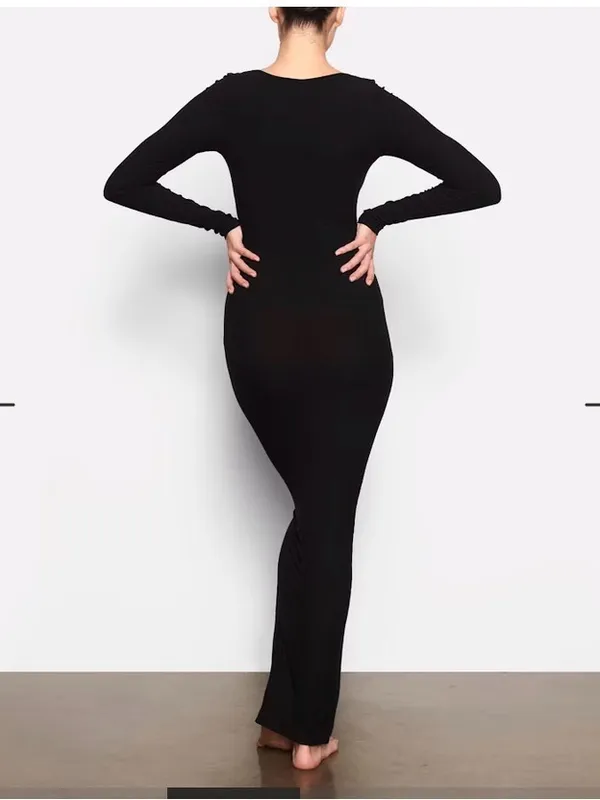 SKIMS Black Long-Sleeve Bodycon Maxi Dress - Image 3