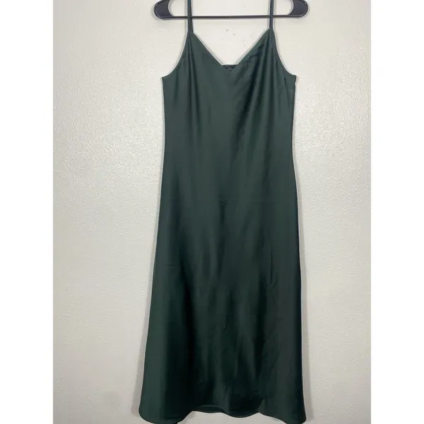 House of Harlow 1960 Green Satin V-Neck Slip Midi Dress Adjustable Straps M - Image 4
