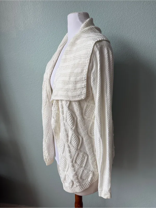 Cabi Ivory Open Waterfall Circle Cotton Cardigan Sweater Size Medium - Image 4