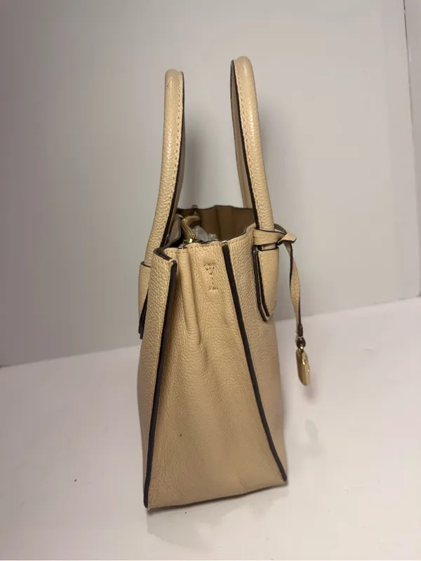 Michael Kors Mercer Small Pebbled Leather Satchel Crossbody Beige Gold - Image 11