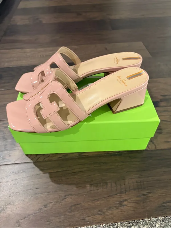 New In Box Sam Edelman Block Heel Pink Patent Slides Sz 8.5 - Image 10