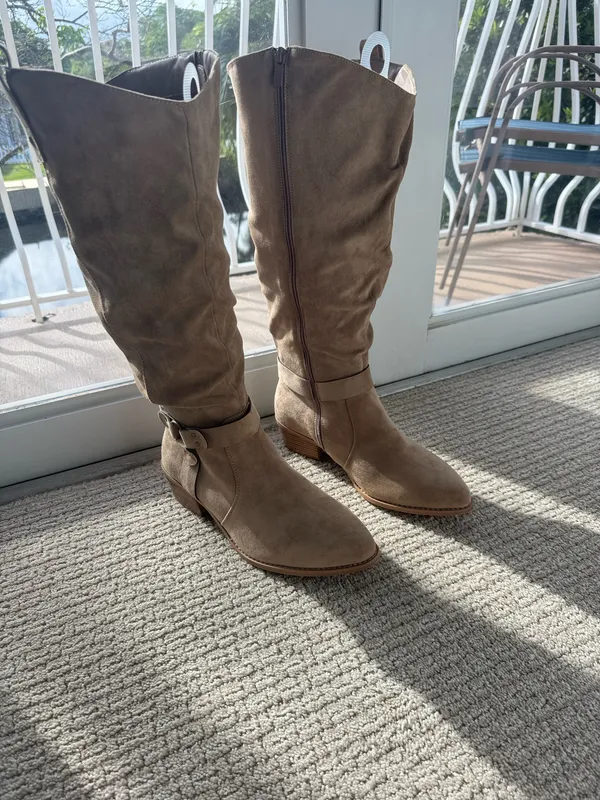 NWOT Luoika Women's Extra Wide Calf Cowboy Knee High Boots, Wide Width Cowgirl Slouchy Boots Chunky Pump size 11.5 - Image 5
