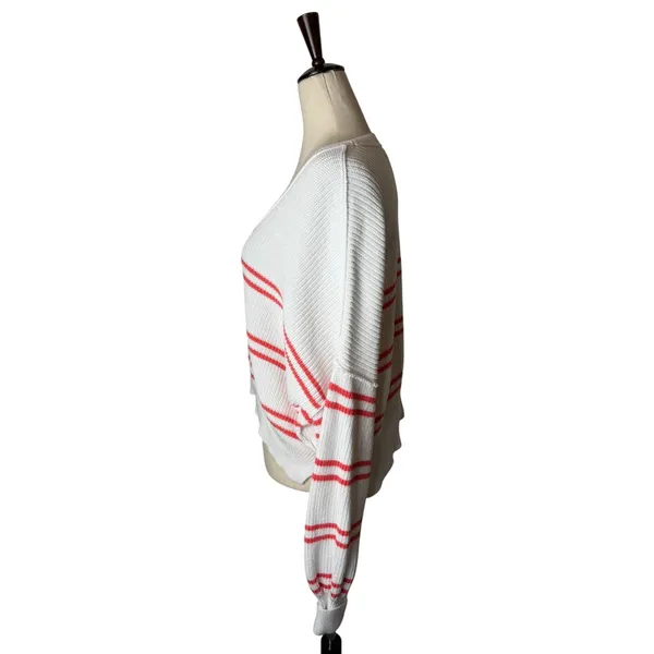 Aerie Beyond Cropped Sweater‎ Women Small White Pink Stripe Cotton Boxy Slouchy - Image 5