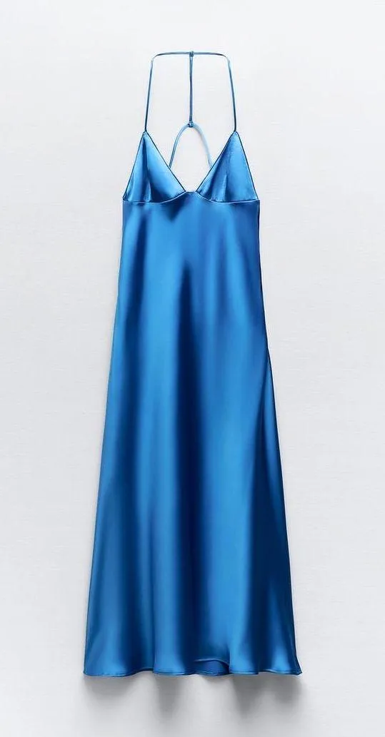 Zara maxi long satin slip blue strappy royal bodycon gown dress evening wedding - Image 10