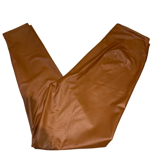 Y2K Chic Boho Western Faux Leather Pants Faux Leather Leggings Cognac LargeBrown - Image 4