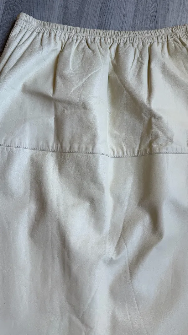Bonnie Boerer Leather Skirt Cream Midi Women's M Genuine Leather Vintage Lined - Image 2