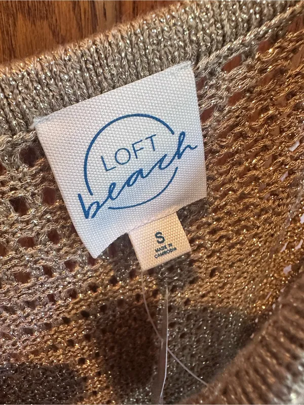 LOFT Beach Swimsuit Coverup Pointelle Sweater Maxi Gold New - Image 4