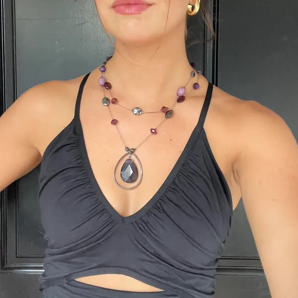 Free People Beautiful vintage purple beaded statement necklace - Image 3