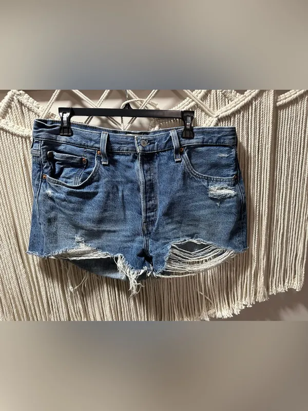 Levi's Blue Distressed Cutoff Denim Shorts - Image 4