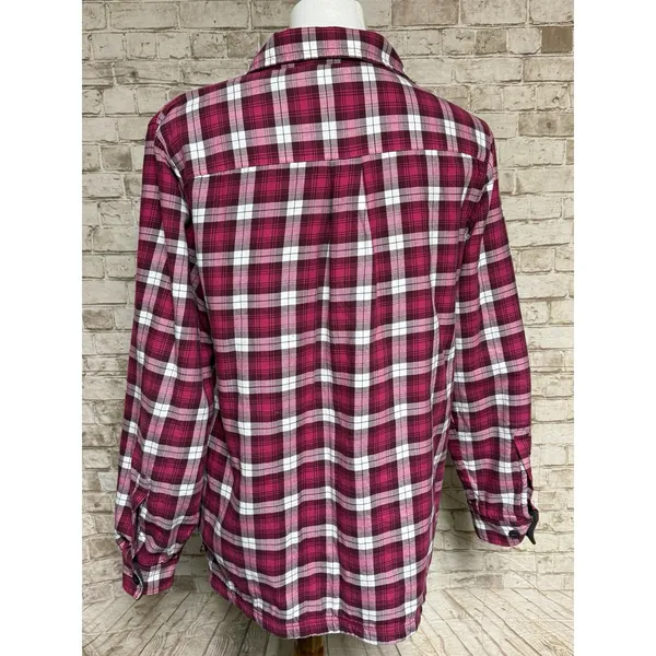 LL Bean Shacket Womens M‎ Plaid Fleece Lined Button Up Flannel Camp Outdoors - Image 2