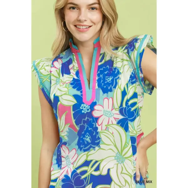 Umgee‎ Bold Floral Flutter Sleeve Top - Large - Image 5