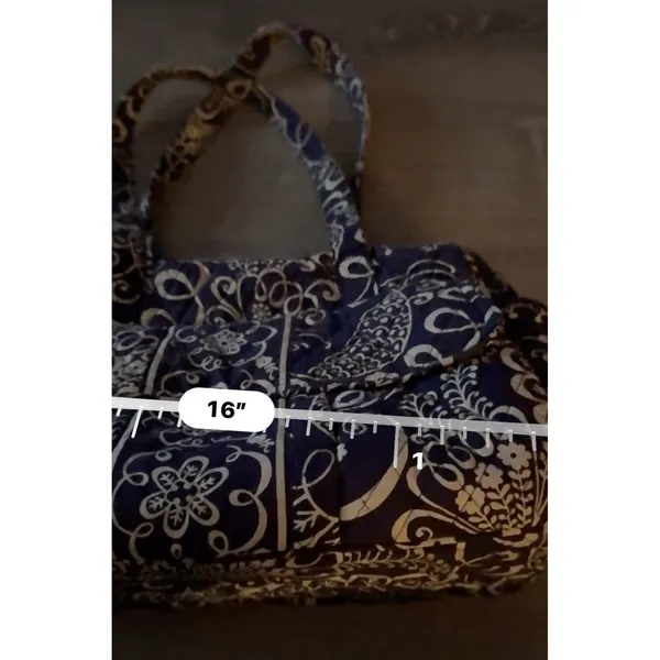 Vera Bradley Navy And White Floral Print Twirly Bird Pattern Zip Up Tote Bag - Image 15