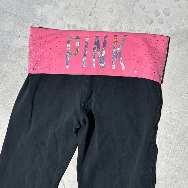 Pink Coconut Boutique Victoria's Secret PINK Women's Y2K Fold Over Yoga Pants Pink Sparkle Size XS - Image 2