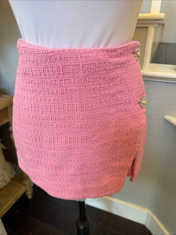 Zara Pink Tweed Blazer & Skort Shorts Set Double Breasted Flat Front Size XS - Image 6