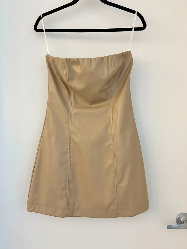 Princess Polly Hailey Strapless Vegan Leather Mini Dress Beige Size 8 NWT - Image 7