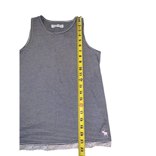 Abercrombie Kids‎ Tank Top Girls 13/14 Blue Striped Lace Trim Keyhole Preppy - Image 5