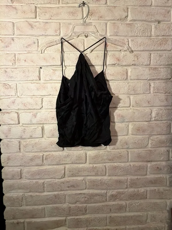 Zara Black Satin Cowl Neck Cross Back Tank Top Size S - Image 4
