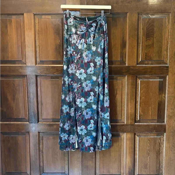Free People Carpe Diem Convertible‎ Maxi Skirt Dress Velvet Floral Sea Glass XS - Image 4