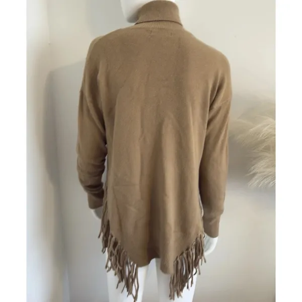 Stella + Lorenzo Women’s Sweater Fringe Hem Turtleneck Tan Boho Knit Size S - Image 4