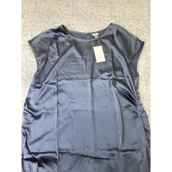 A New Day Women 1X Blue‎ Satin Midi Dress Cap Sleeve Crew Neck NWT 018034519. - Image 2