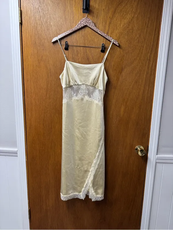 Song of Style Mala Satin Slip Lace Inset Midi Dress Pearl Beige Small Revolve - Image 16