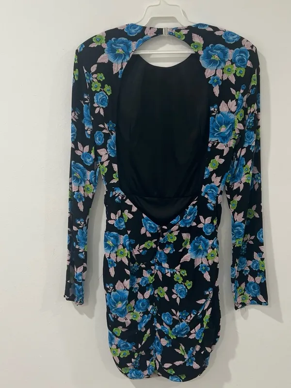 Zara Floral Open Back Bodycon Mini Dress Long Sleeve Y2K Party Size M - Image 4