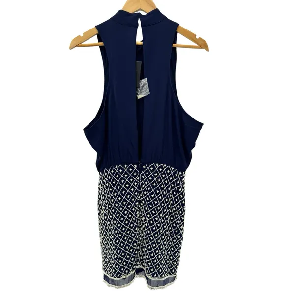 NBD Revolve Best Mistake Dress Size‎ Medium Navy Blue Beaded Mini Sleeveless - Image 7
