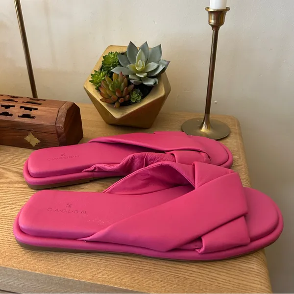 Caslon Kalvin‎ Leather Slide Sandals Slip On Hot Pink Rose Summer Casual Size 8 - Image 3
