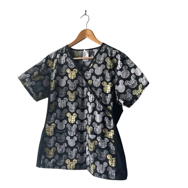Disney Mickey Print Medical Scrub Top Medium - Image 3