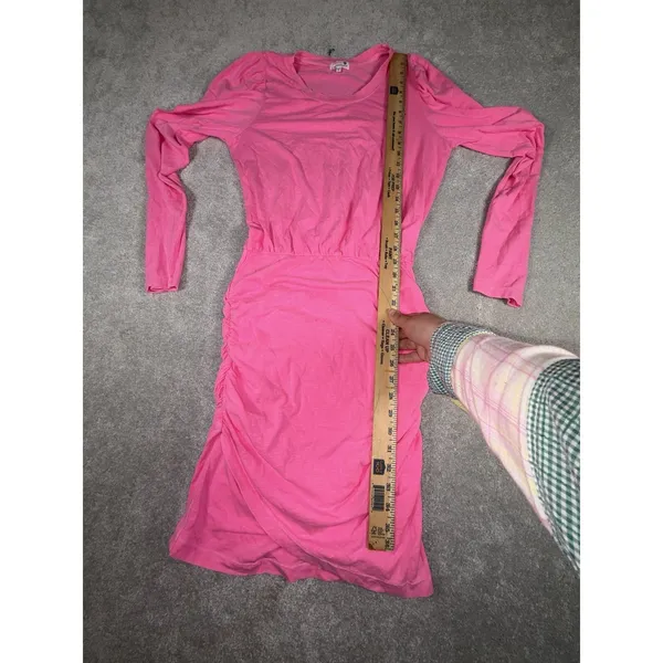 anthropologie sundry hot pink dress size 2 Ruched Fern‎ Puff Sleeves - Image 5
