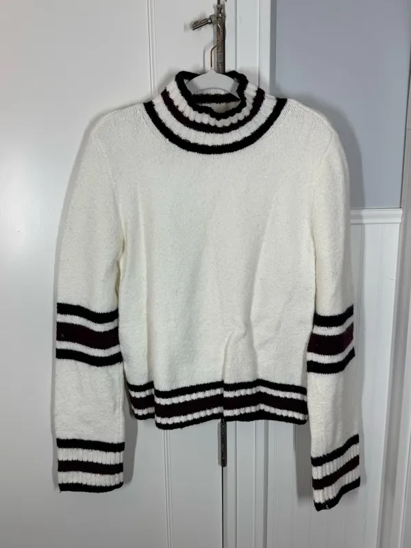 Madewell Ribbed-Trim Mockneck Sweater Jet Black Stripe size larg‎e cotton wool - Image 2