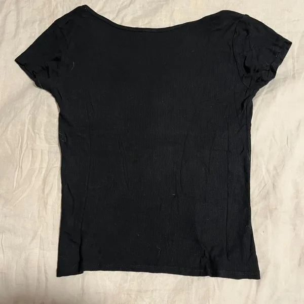 Brandy Melville John Galt Black T Shirt Ribbed Scoop Neck Soft Slinky One Size - Image 3