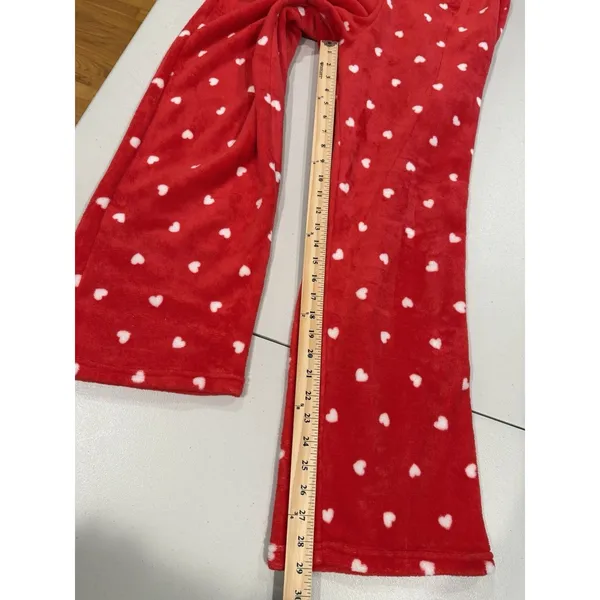 Heart Fleece Pajama Pants Womens XL Red Elastic Waist Lounge Travel Lovergirl - Image 5